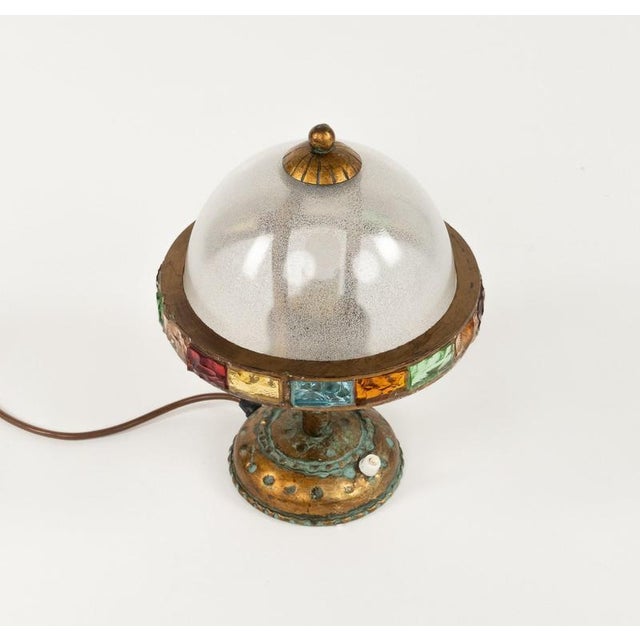 Table Lamps in Wrought Iron and Hammered Glass attributed to Longobard, Italy, 1970s, Set of 2 For Sale - Image 6 of 14