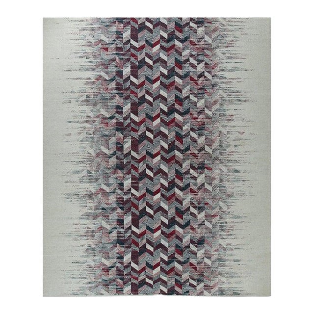 4x6 Multicolor Hand-Knotted Wool Faded Chevron Cascade Geometric Carpet Rug For Sale