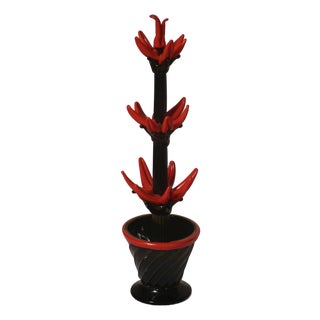Italian Red and Black Murano Glass Cactus Sculpture, 2000s For Sale