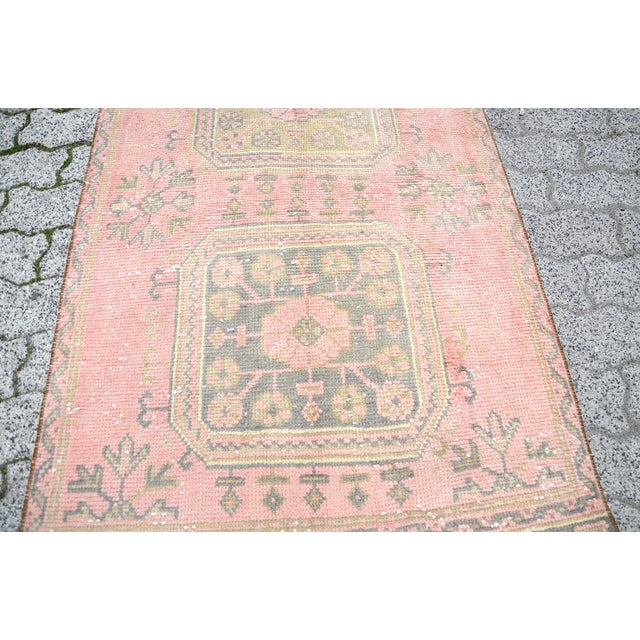 1960s Pale Pink Vintage Pastel Runner Rug For Sale - Image 9 of 11