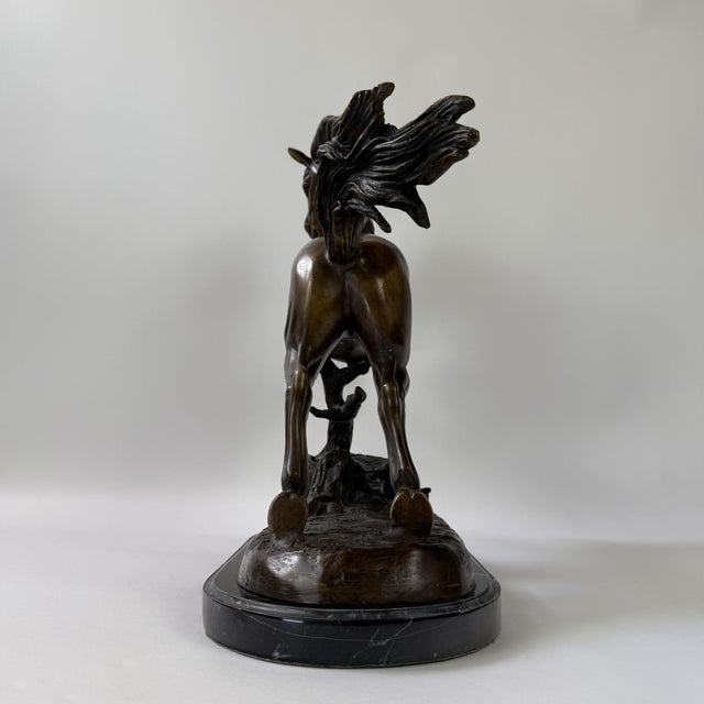Bronze Late 20th Century Bronze Rearing Horse Sculpture on Marble Base, 21” H – Dynamic Equestrian Statue For Sale - Image 8 of 10