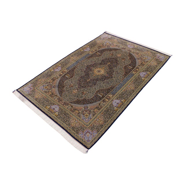 Elevate your space with this exquisite hand-knotted silk rug, crafted with exceptional precision and traditional Persian...