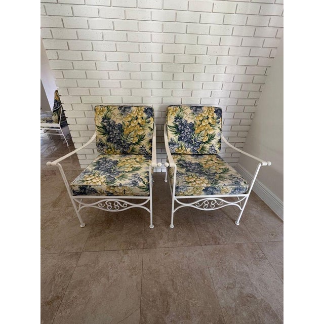 1970s 1970s Palm Beach Regency Wrought Iron Patio Set - Sofa and 2 Arm Chairs For Sale - Image 5 of 17