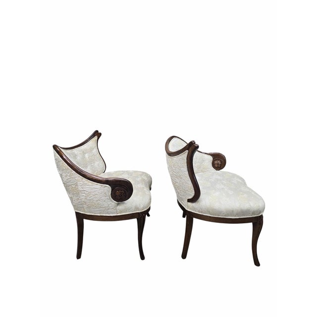 Antique Victorian Rococo Revival Ladies Conversation Chairs – Pair For Sale - Image 4 of 12