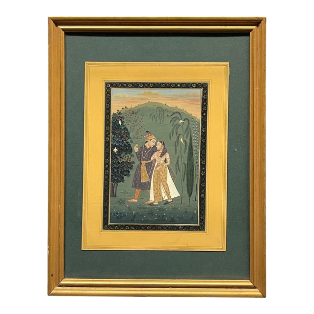 An Indian Watercolor on Paper Painting of a Loving Couple For Sale