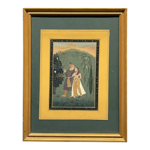 An Indian Watercolor on Paper Painting of a Loving Couple
