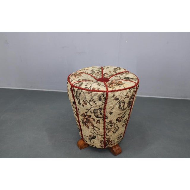 1930s Art Deco Stool with Floral Fabric, Czechoslovakia, 1930s For Sale - Image 5 of 7