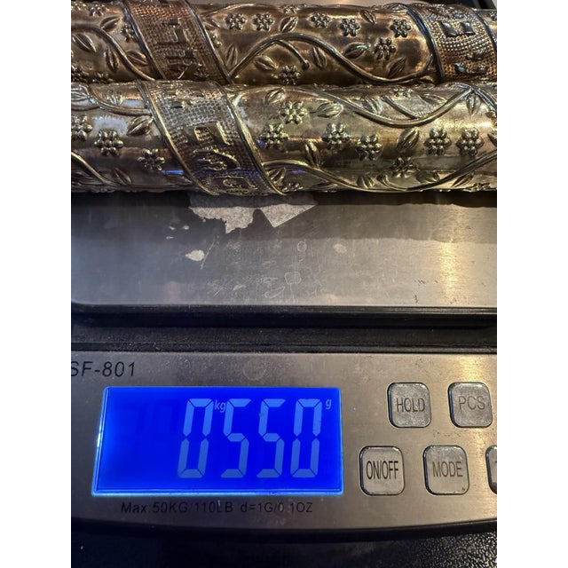 Mid 20th Century .925 STERLING SILVER BESAMIM MEZUZAH TORAH SCROLL CASE Judaica Hebrew Pair For Sale In Cleveland - Image 6 of 15