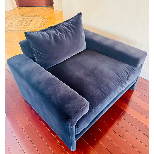 Navy Blue Cb2 Designer Lounge Chairs (4 or 2 Pairs Available) - Navy Blue Velvet Fabric For Sale - Image 8 of 8