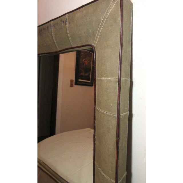 Share Vintage Handmade Repurposed Military Army Navy Canvas Square Green Wall Mirror For Sale In New York - Image 6 of 12
