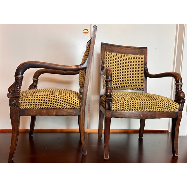 Wood Mid 19th Century Antique Hand Carved Wooden Frame Armchairs - a Pair For Sale - Image 7 of 8