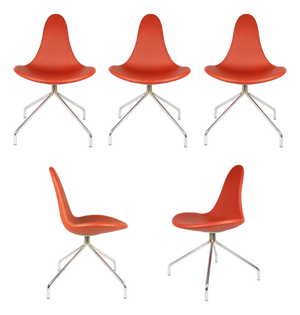 Italian Chrome-Plated Metal Base and Red Polyurethane Seating Chairs, 1990s, Set of 5