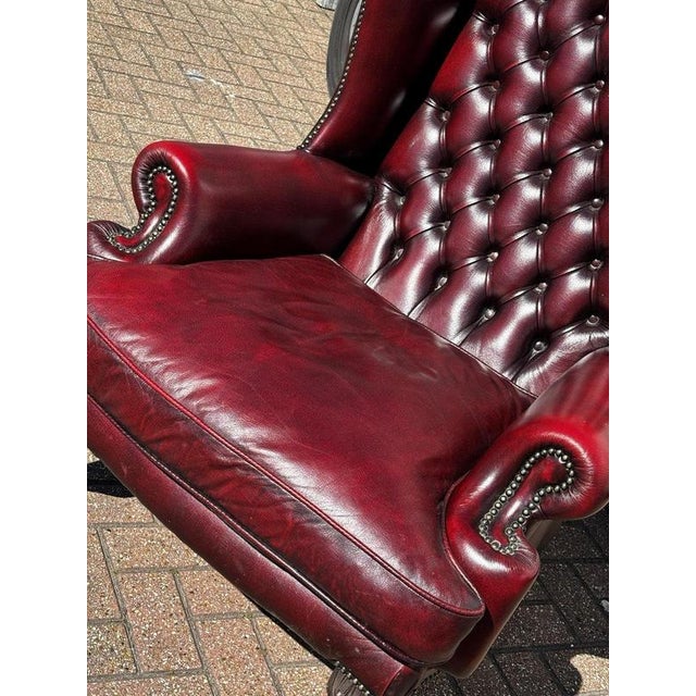 Red Leather Buttoned Back Chesterfield Armchair For Sale - Image 5 of 12