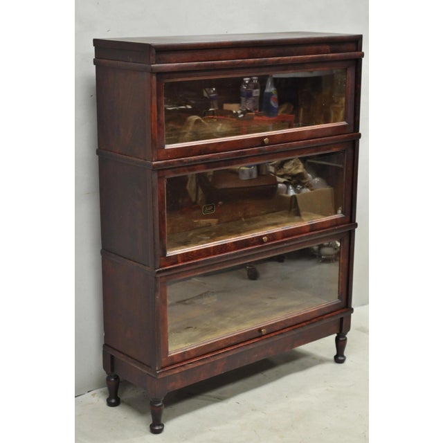 Antique Hale Desk Co. Mahogany 3 Section Stacking Barrister Glass Door Lawyers Bookcase. (1) 9.5" H, (2) 11" H. Circa...