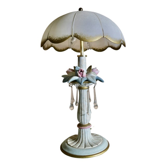 Vintage Italian Table Lamp in Porcelain and Glass For Sale