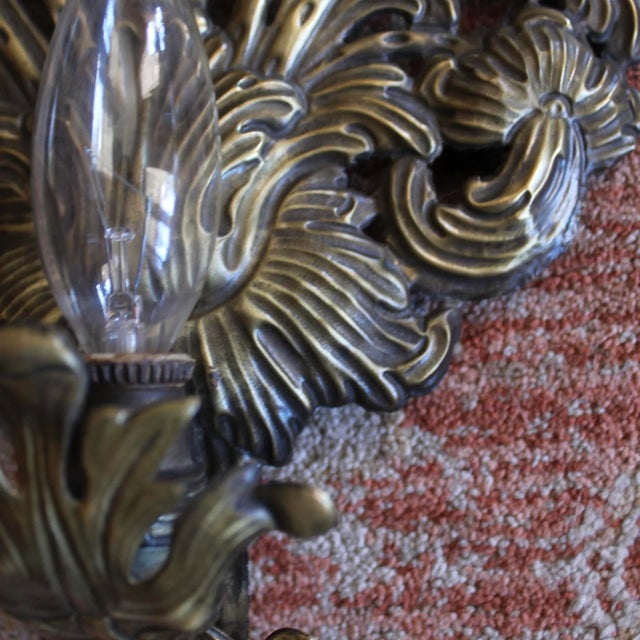 Pair of Antique Continental Brass Repoussé Sconces For Sale - Image 11 of 15