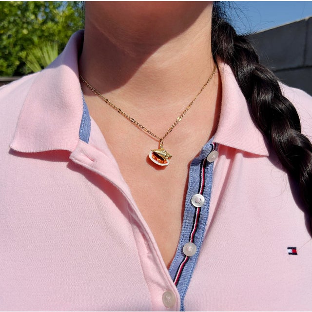 Late 20th Century Vintage 18k Yellow Gold Orange Enamel Conch Shell Charm Pendant For Sale - Image 5 of 6