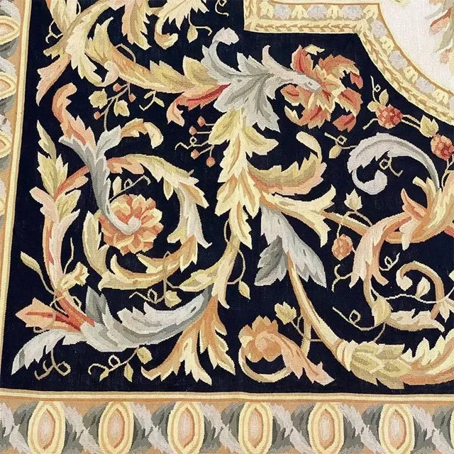 Black 1990s Handwoven French Style Aubusson Area Rug 9’0″ X 12’5″ For Sale - Image 8 of 13
