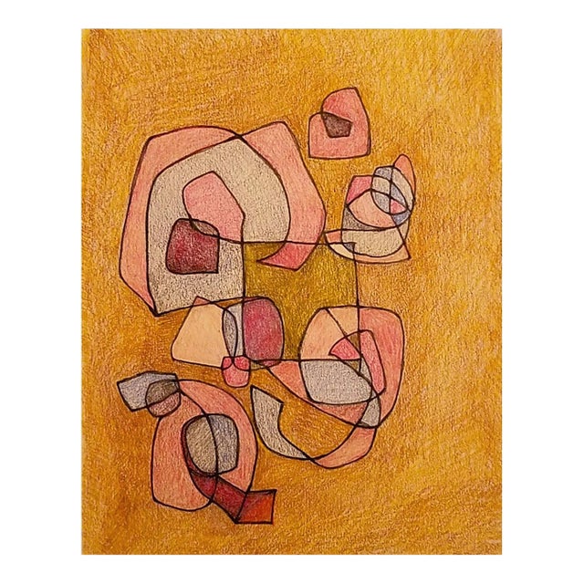 Original Contemporary Abstract Color Pencil and Graphite Drawing on Paper. See 4th Photo Detail and Color. Ready to Crop and Frame. For Sale