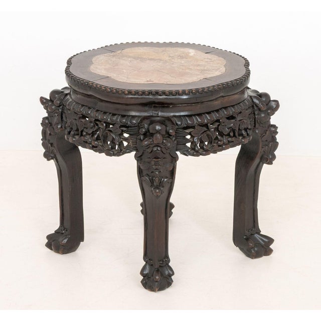Chinese Red Marble Inset Hongmu Low Pedestal Table For Sale In New York - Image 6 of 6