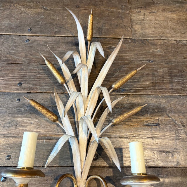 French Antique French Gilded Wheat Sheaf Wall Sconces -a Pair For Sale - Image 3 of 10