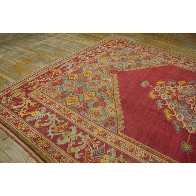 Spellbinding Red-Raspebery Fiedl With Delicate Medallion Pattern Antique Turkish Ghiordes Oushak Rug For Sale - Image 12 of 12