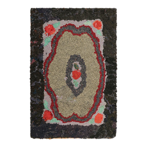 Antique Hooked Rug With Floral Medallion in Red and Green | Rug & Kilim