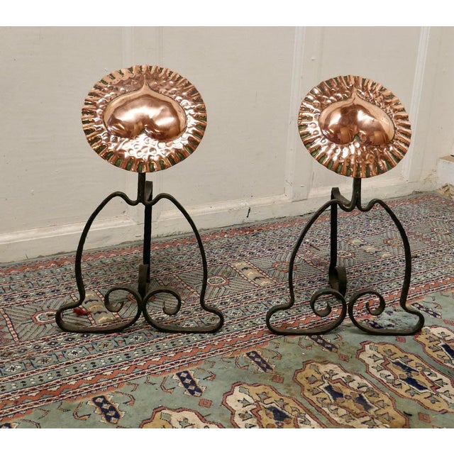 Arts & Crafts Copper and Iron Fire Dogs, 1880, Set of 2 For Sale - Image 3 of 8