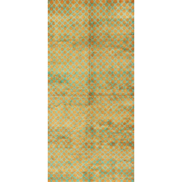 Mid-Century Modern Keivan Woven Arts, Tu-Mtu-11, Mid-Century Modern Orange and Teal Diamond Print Rug For Sale - Image 3 of 12