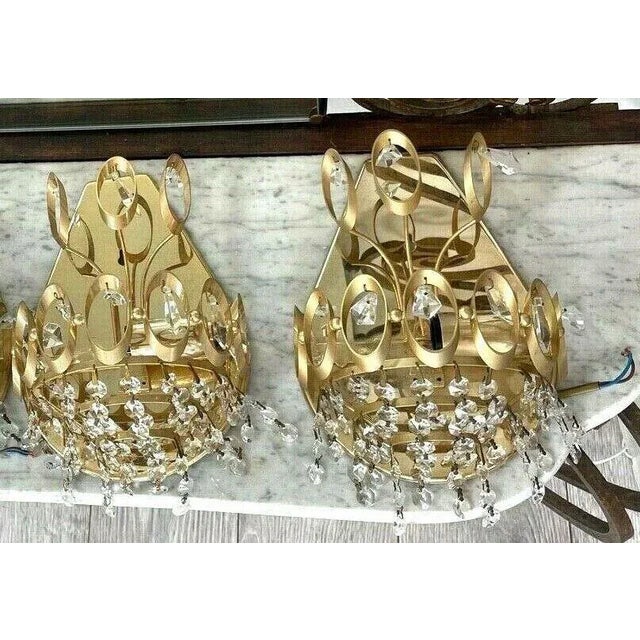 1960s Gold Tone/ Crystal Wall Sconces Attrib. Palwa" - a Pair For Sale In Miami - Image 6 of 12