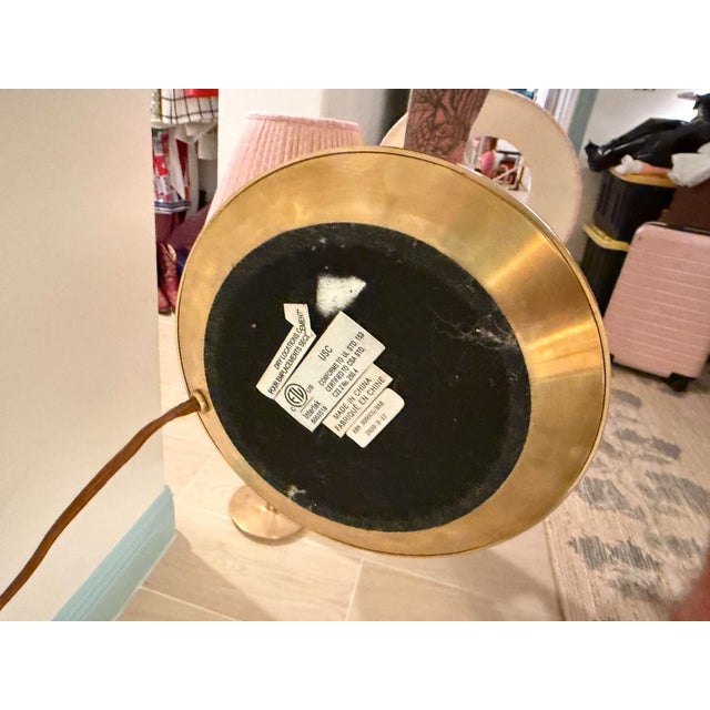 Pink Pair of Visual Comfort Aerin Riga Buffet Lamps With Fermoie Pink Figured Lampshades For Sale - Image 8 of 8