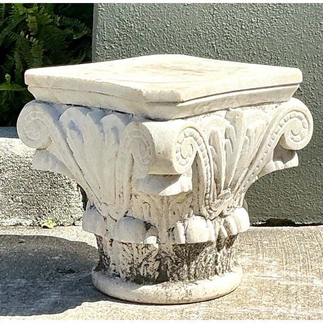 Stone Vintage Carved Marble Column Side Table For Sale - Image 7 of 12