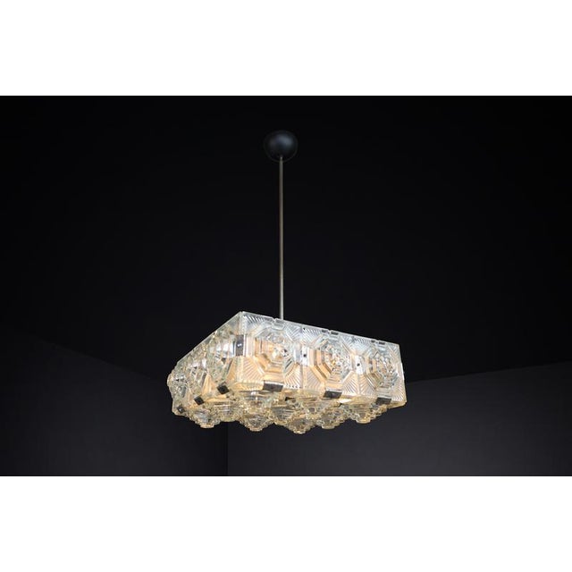 Mid-Century Bohemian Modern Glass & Chrome Chandelier, Czechoslovakia, 1970s For Sale - Image 6 of 10