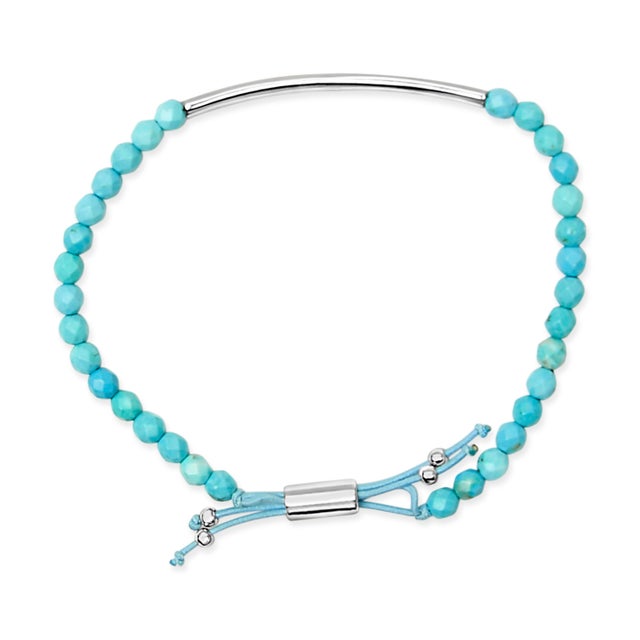 Haus of Brilliance Sterling Silver Turquoise Beads Station Bracelet with Bolo Clasp For Sale - Image 4 of 4