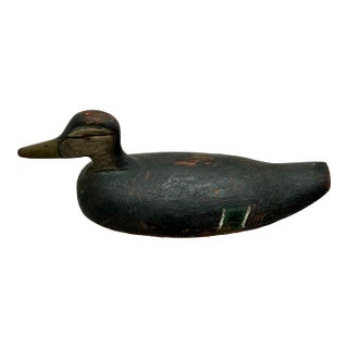 Very Large Size Antique American Carved Wood Hand Painted Duck Hunters Decoy From Downeast Coastal Maine - 21 1/2 Inches Long For Sale