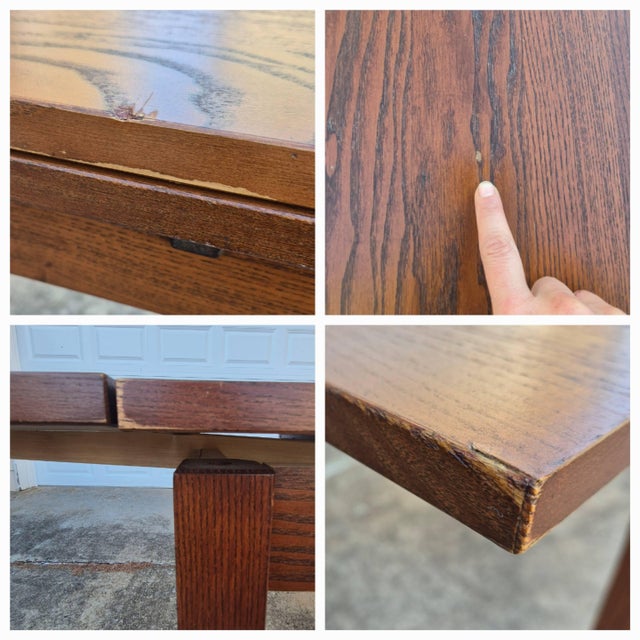 1990s Oak Veneer Expanding Dining Table W/ Built in Extending Leaves For Sale - Image 10 of 10