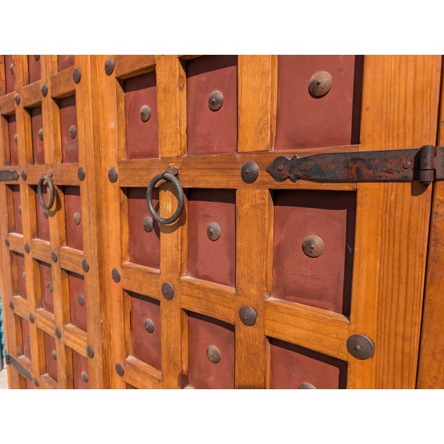 Vintage Mexican Solid Wood Armoire With Handcrafted Iron Hardware For Sale - Image 4 of 17