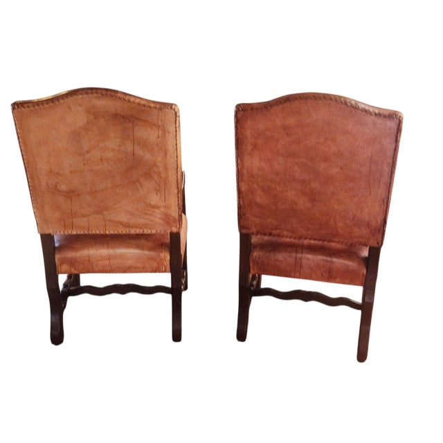 Wood Vintage Leather Arm Chairs - A Pair For Sale - Image 7 of 10