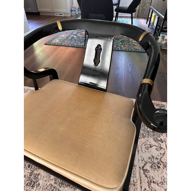 Pair Vintage Century Furniture Black Lacquered Chinoiserie James Mont Armchair For Sale In Chicago - Image 6 of 10