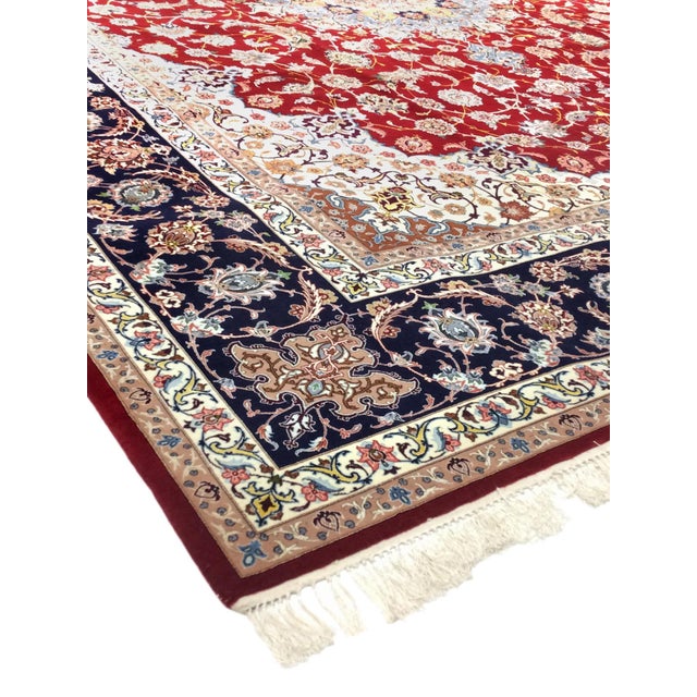 Modern Persian Nain Silk & Wool Red Area Rug-10' 2" X 13' 3" For Sale - Image 3 of 6