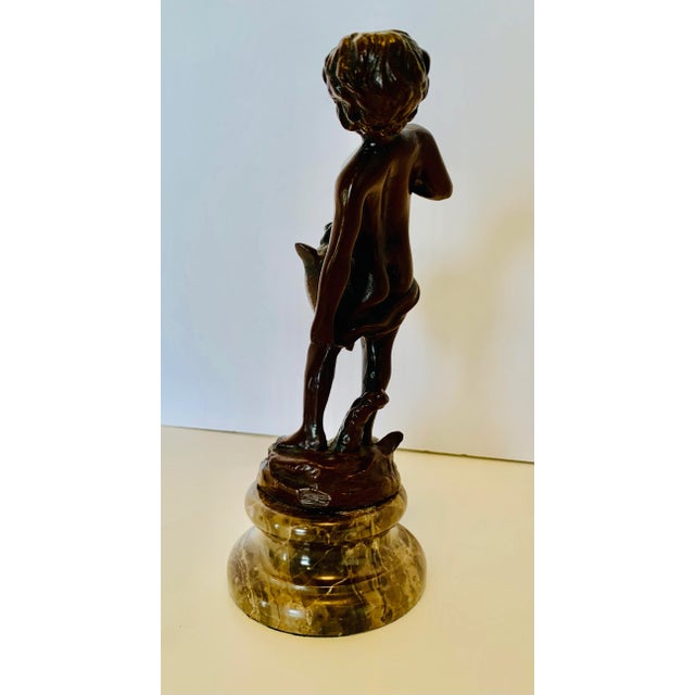 Late 20th Century Late 20th Century Statue of Child Carrying a Water Vessel on a Marble Base For Sale - Image 5 of 10