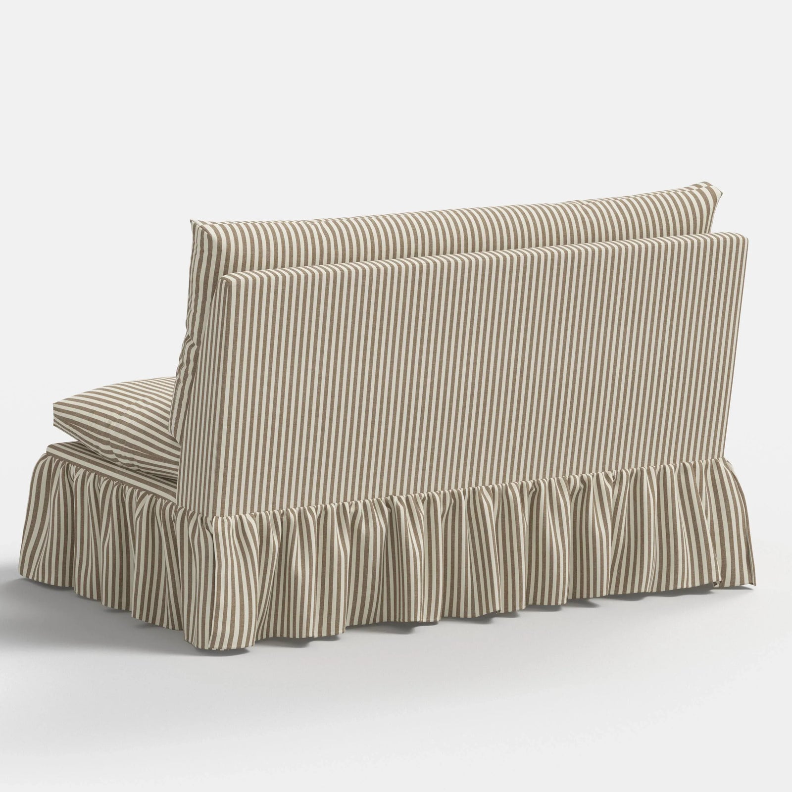 Stoffer Home x Cloth & Company Thelma 47" Ruffle Settee in Jane Stripe Burlap