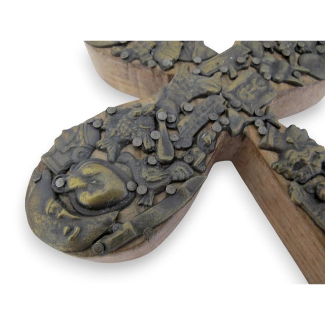 Wood Milagros Mexican Folk Art Wall Cross With Sacred Nailed Amulets & Charms For Sale - Image 7 of 10