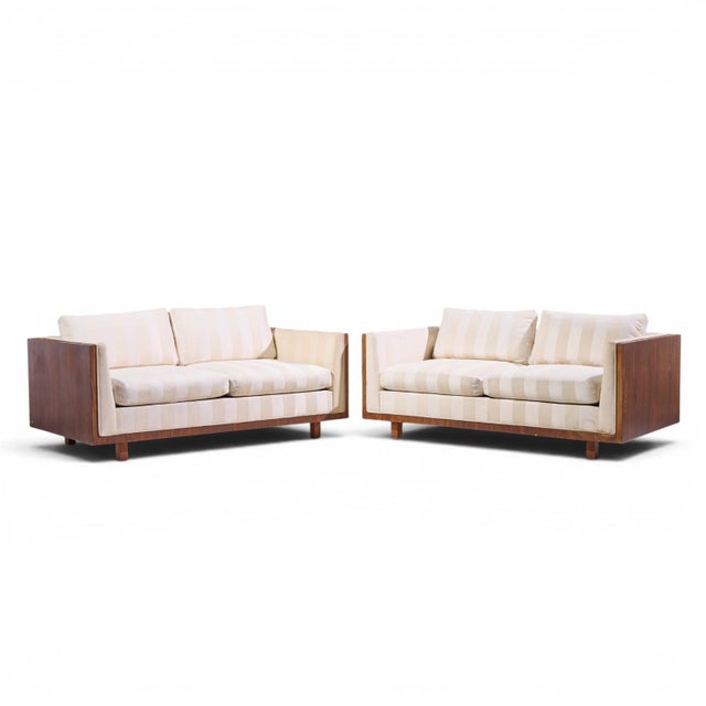Milo Baughman for Thayer Coggin Style Mid Century Rosewood Case Loveseat Sofa - Pair Each sofa measures: 63 wide x 35 deep...