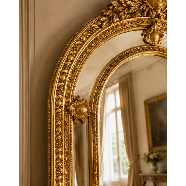 French Late20C French Louis XVI Gold Beech Floor Mirror-1 Pc For Sale - Image 3 of 9
