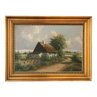Vintage Original Cottage Oil Painting: Large Countryside Wall Art For Sale