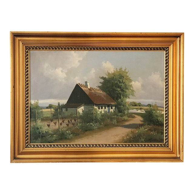 Vintage Original Cottage Oil Painting: Large Countryside Wall Art For Sale