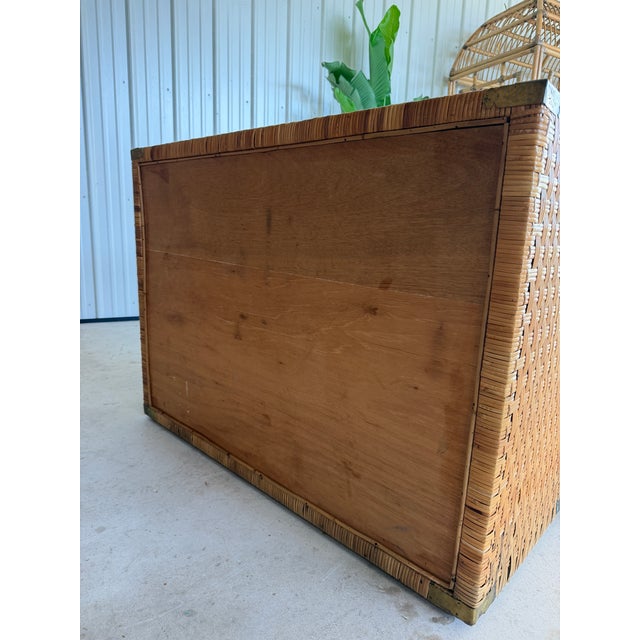Brown Late 20th Century Refinished Rattan Wrapped Campaign Chest Manner of Bielecky Brothers For Sale - Image 8 of 12
