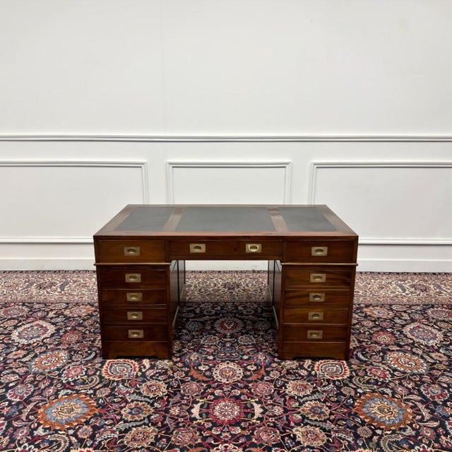 Classic English Desk with Black Leather For Sale - Image 4 of 18