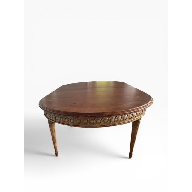 Antique Neoclassical Dining Table With Bird’s Eye Maple Top and Distressed Painted Base — Circa 1910s–1920s For Sale In Boston - Image 6 of 15